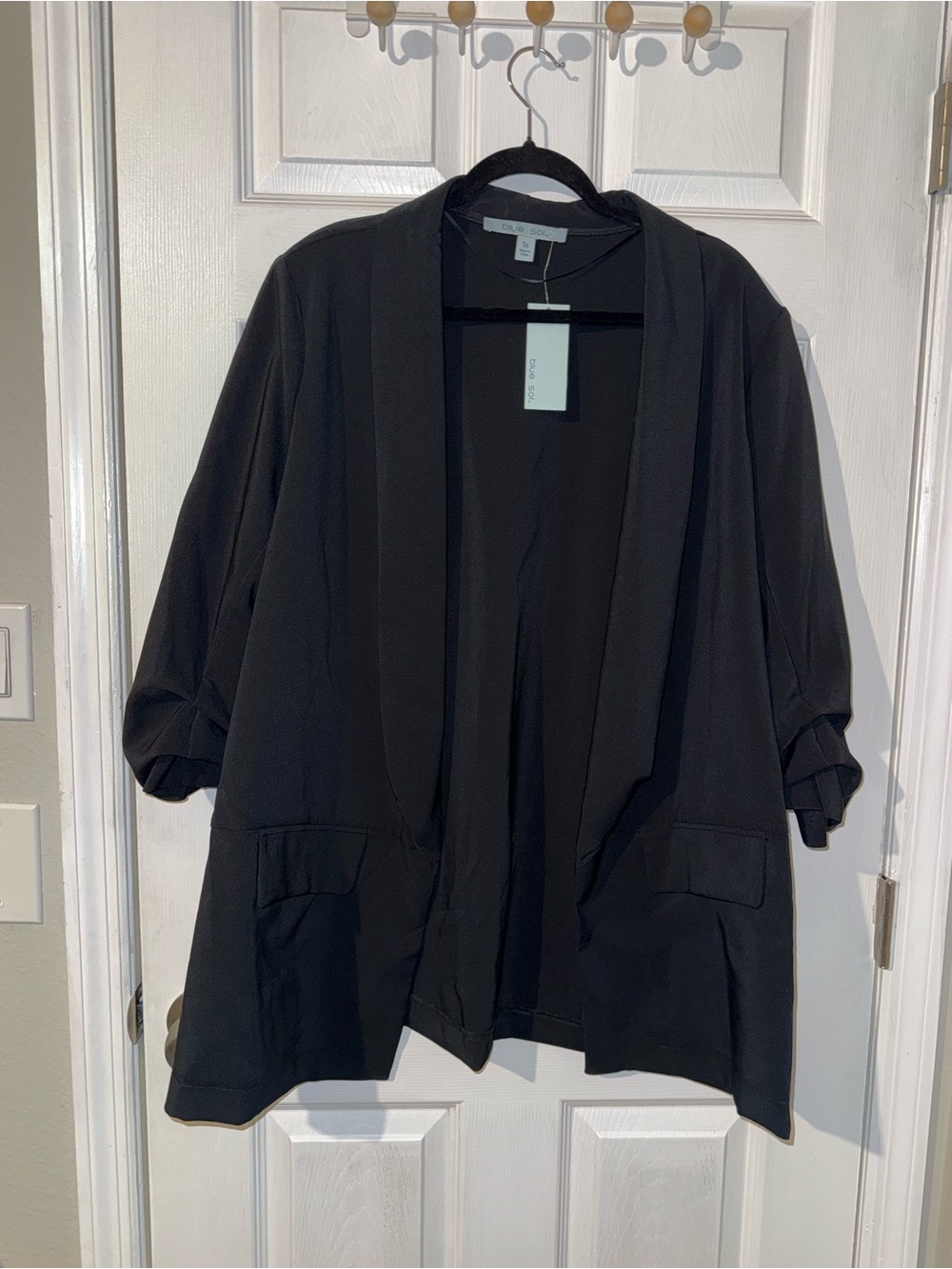 Blue Sol women’s Black Open Front Draped Blazer plus 1x business NWT